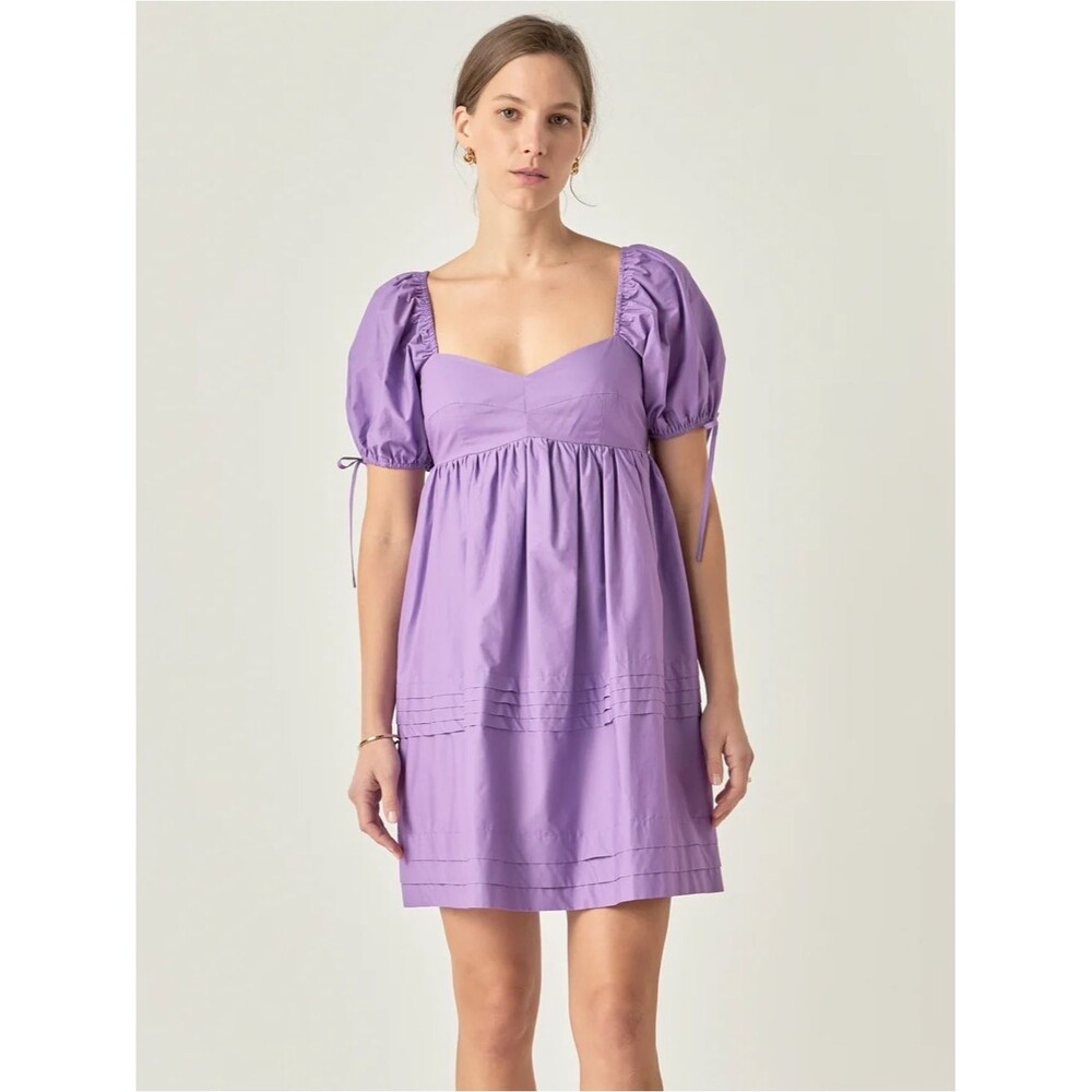 English Factory Lavender Purple Puff Sleeve Cotton Mini Dress Size Medium - Picture 6 of 6
